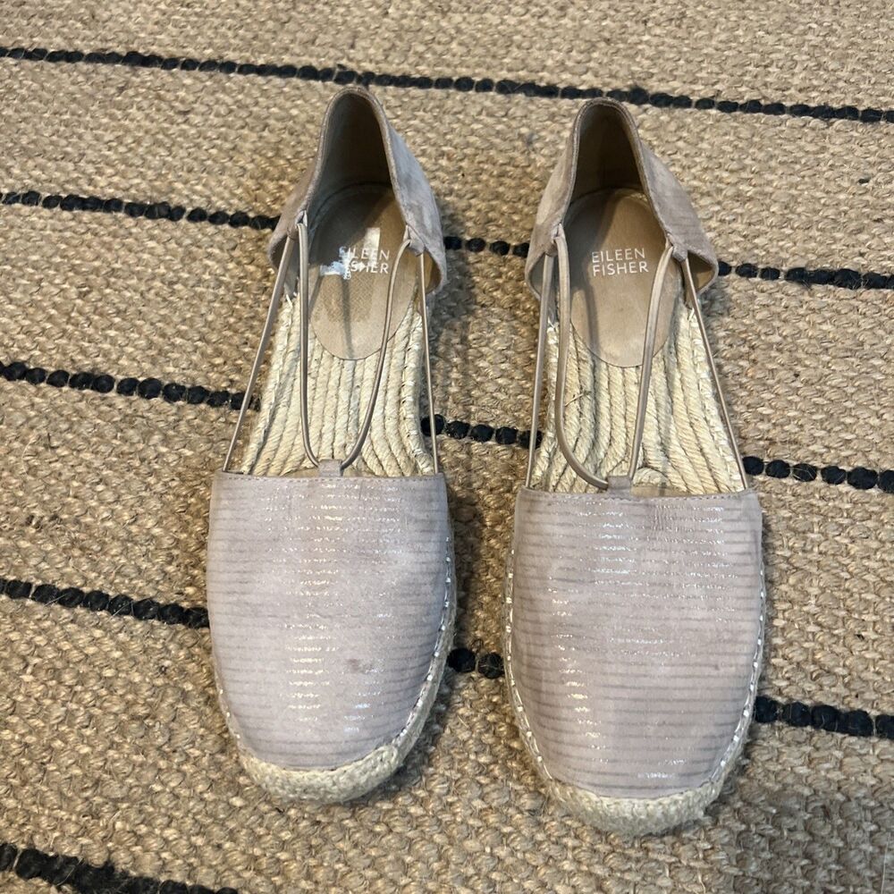 Eileen Fisher Espadrille D’Orsay Stripe Shimmer Gold 10 Boho Spring